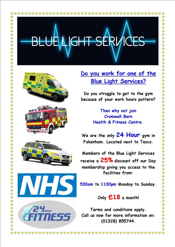 blue light services poster Cromwell Barn Health & Fitness Centre